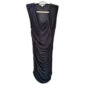 Twenty8Twelve by Sienna Miller "Zaza" Black Stripe Ruched Snap Midi Dress Sz S
